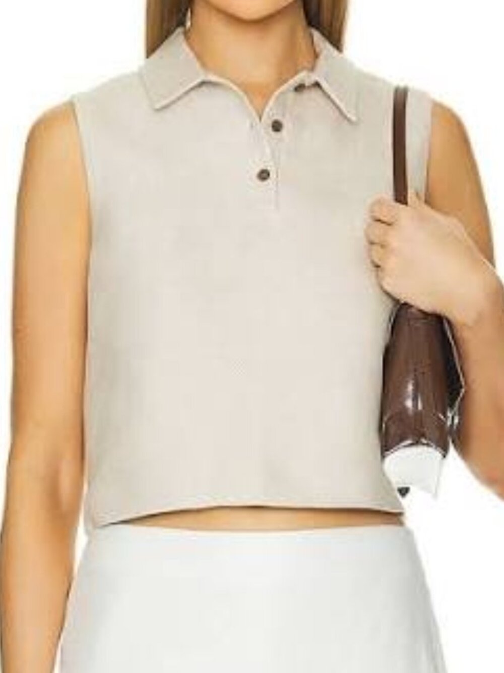 NWT Theory SL Crop Polo Top Straw Basket Tweed Sleeveless Size S